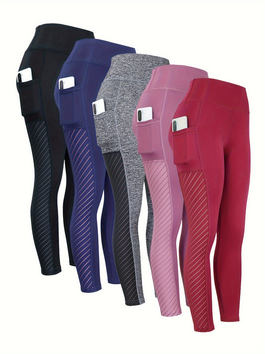 5pcs Yoga Pants With Pocket Stretch Leggings Women's Activewear