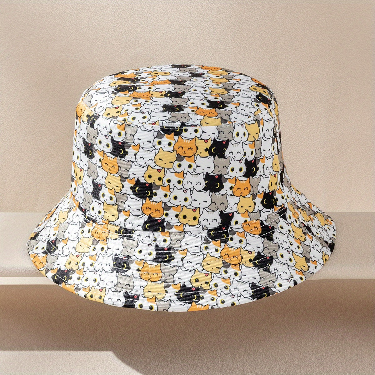 Cartoon Cat Reversible Bucket Hat Animal Print Sunshade Fisherman Cap