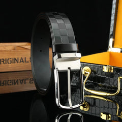 Men's Checkerboard Pattern Cowhide Belt 3 1/4in Width
