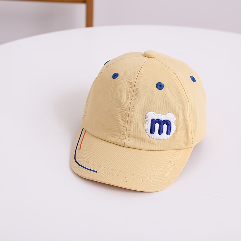 Kids Sunshade Baseball Cap w/ M Letter Bear Head, Adjustable, Breathable