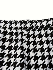  Houndstooth Print High Rise Flared Leg Trousers