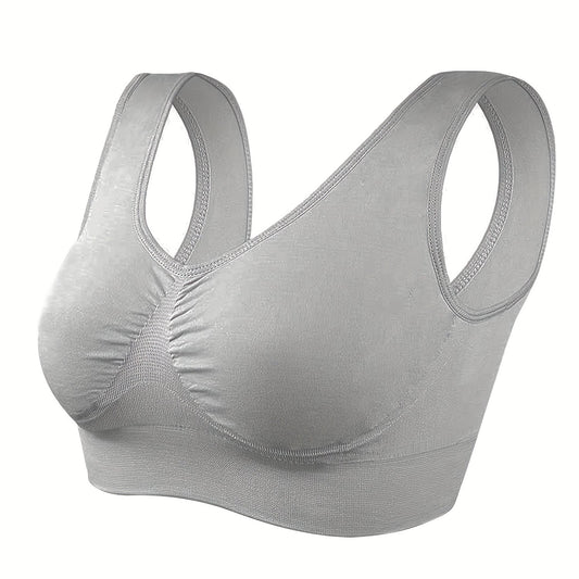  Sports Bra Women's Plus Solid Round Neck Full Coverage Seamless Medium