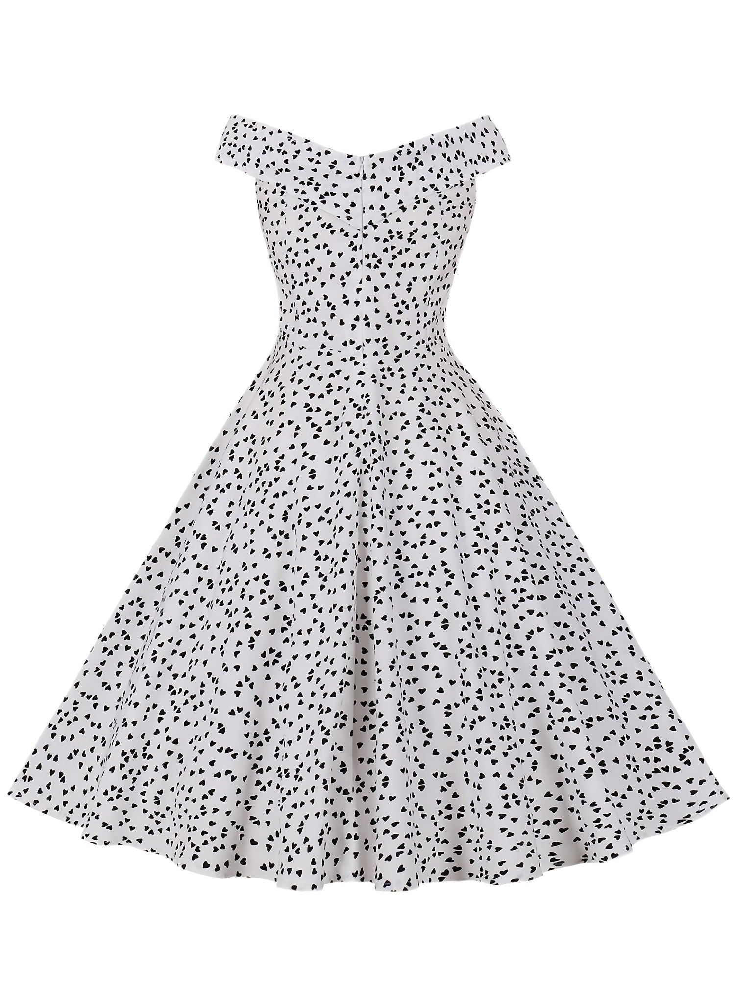 Heart Print Off Shoulder Flared Dress