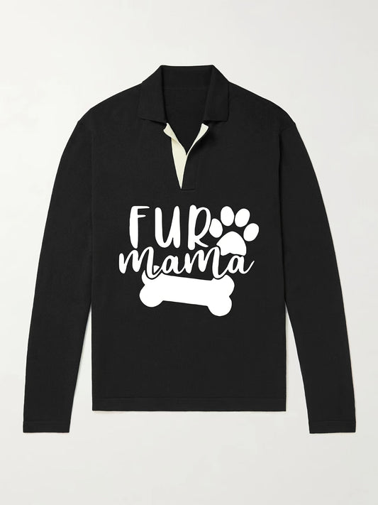 Fur Mama & Dog Paw Knit Polo Shirt Men's Pullover Sweater