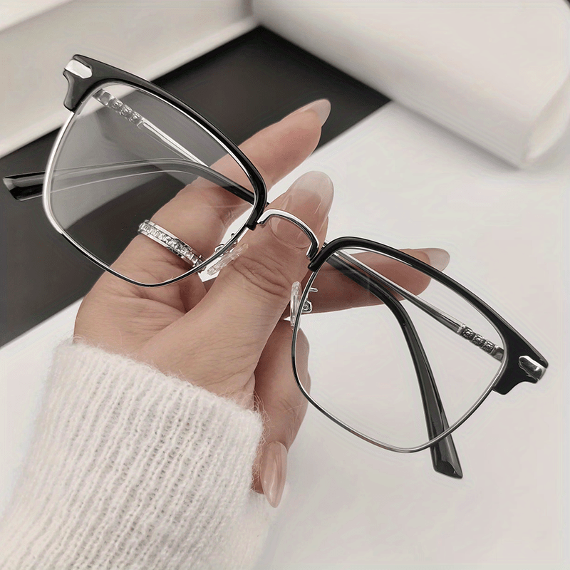 Square Anti Light Reading Glasses Unisex Rivet Decor