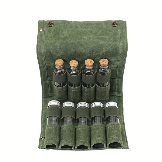 Portable Seasoning Storage Bag with 9 Spice Jars for Camping BBQs