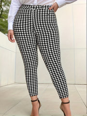  Houndstooth Print High Rise Skinny Trousers