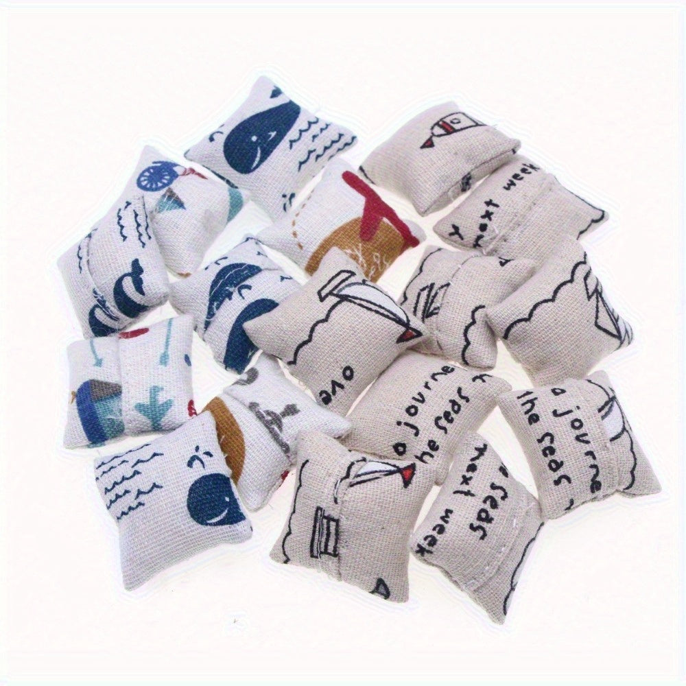 Nautical Pillow with Hand Drawn Maritime Designs - Light Brown