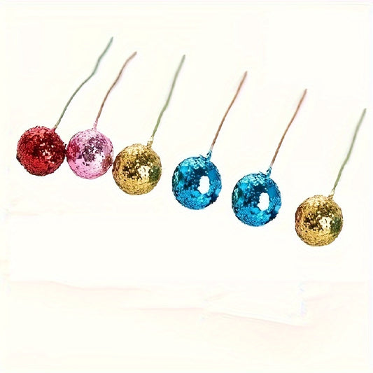 6pcs Christmas Wreath Craft Accessories Golden Powder Red Fruit Decorations