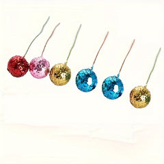 6pcs Christmas Wreath Craft Accessories Golden Powder Red Fruit Decorations