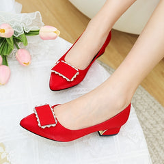 Women's Red Wedding Shoes Rhinestone Low Heels Slip On