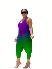 Printed Harem Jumpsuit Spaghetti Neck Baggy Jumpsuit