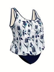  Vacay Swimsuit Set Floral Print Tank Top & Solid Shorts Two Piece