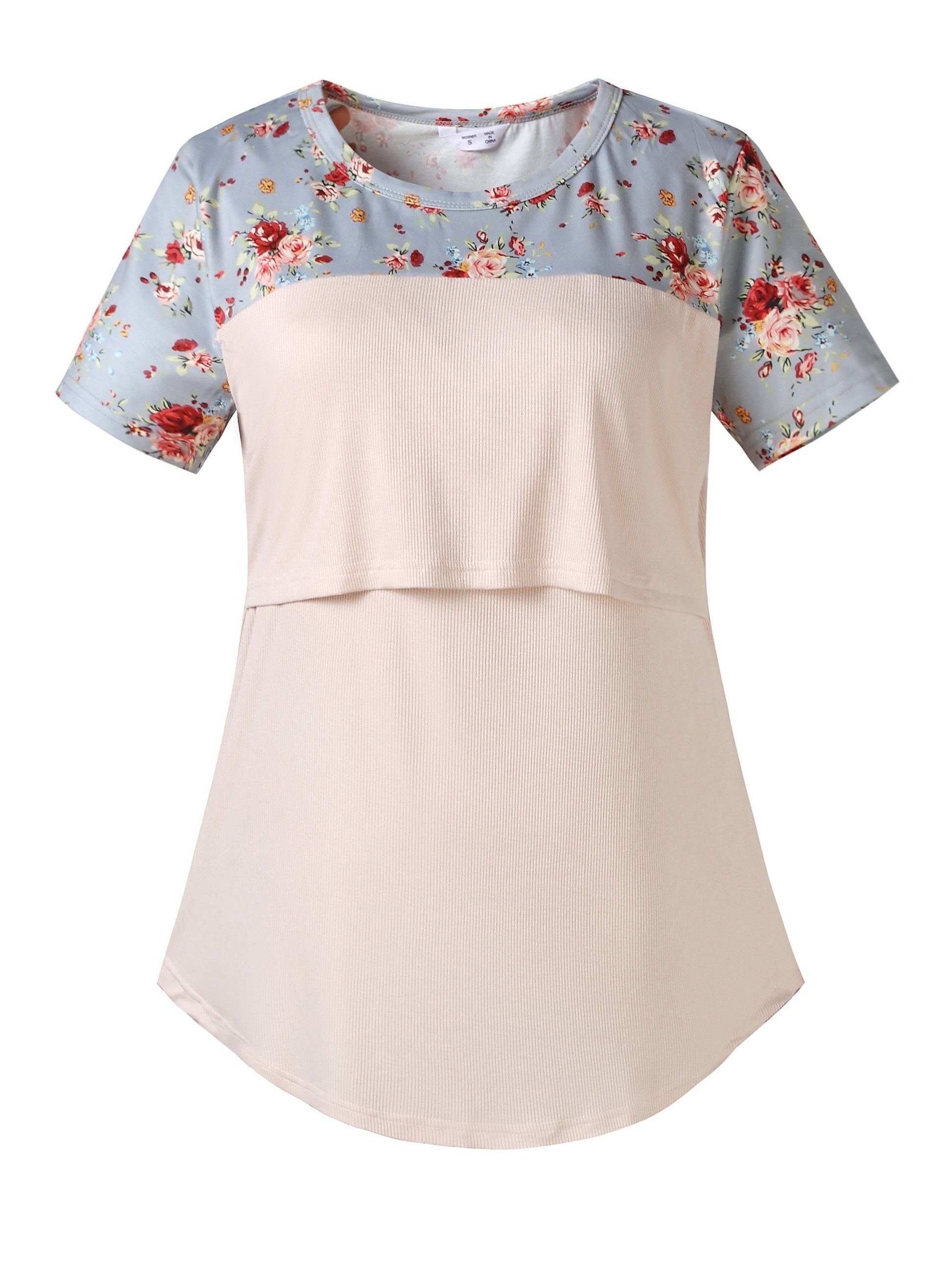 Maternity Casual Floral Graphic T shirt, Summer Breastfeeding