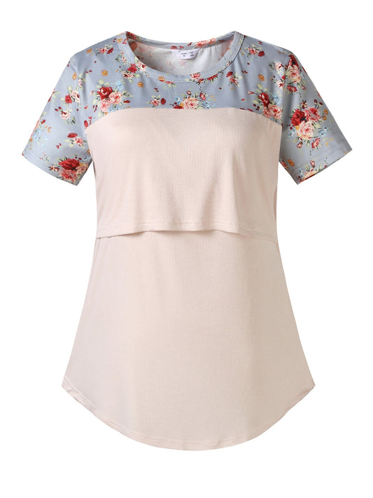 Maternity Casual Floral Graphic T shirt, Summer Breastfeeding