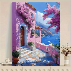 Coastal Loft 40 64x50 Frameless Acrylic Painting Kit Pink House Sea View