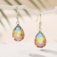 Colorful Glass Drop Earrings With Zircon Sweet Jewelry