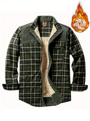 Men's Plaid Print Jacket Windproof Thermal Lapel Winter Shirt