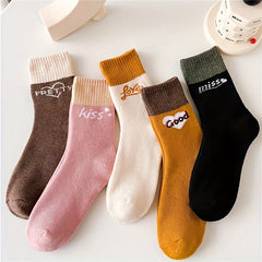5 Pairs Letter Print Socks Colorblock Crew Socks Women's Stockings