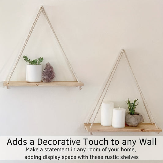 Wooden Macrame Rope Shelf Natural Light Reclaimed W