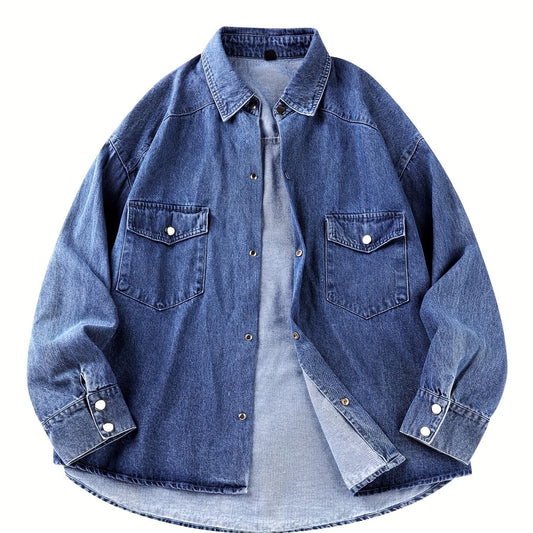 Contrast Stitch Denim Jacket Men's Casual Street Style Turn Down Collar