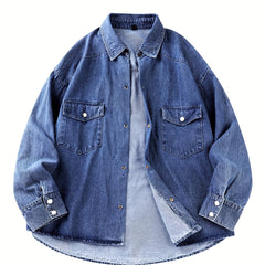 Contrast Stitch Denim Jacket Men's Casual Street Style Turn Down Collar
