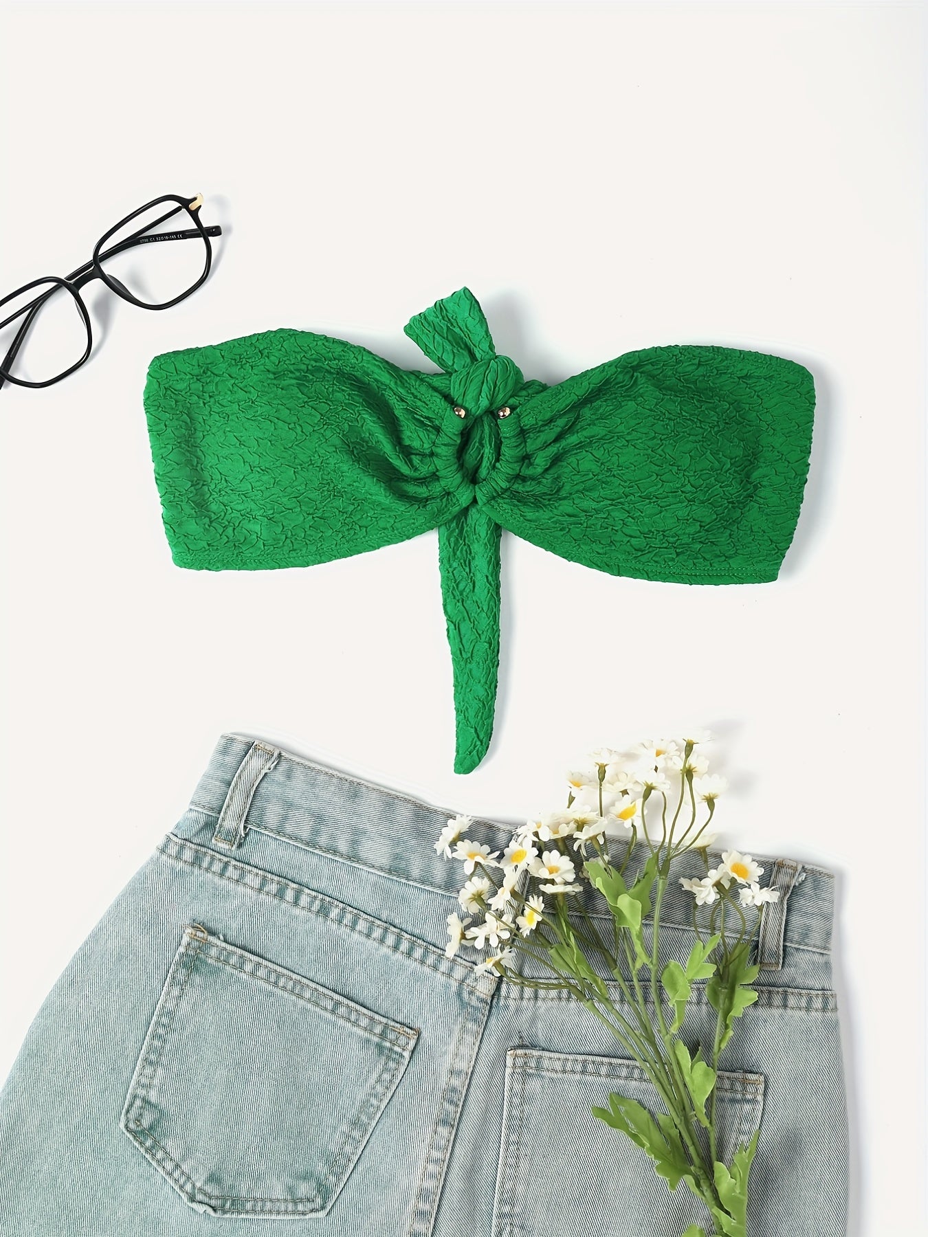 Solid Bandeau Tie Back Bikini Top