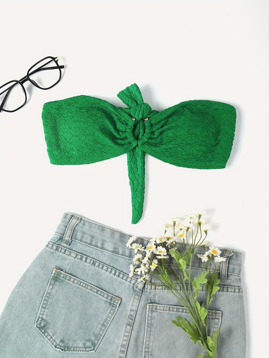 Solid Bandeau Tie Back Bikini Top