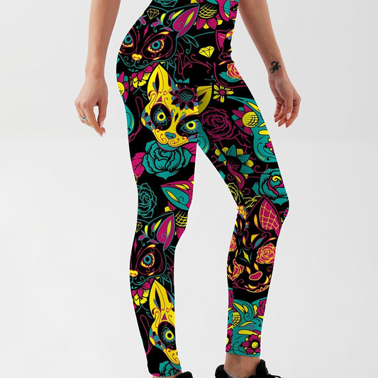 Cat Cartoon Flower Yoga Leggings High Stretch Gym Tight Pants