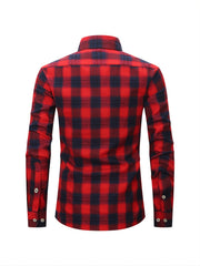 Men's Plaid Button Down Long Sleeve Shirt with Pocket