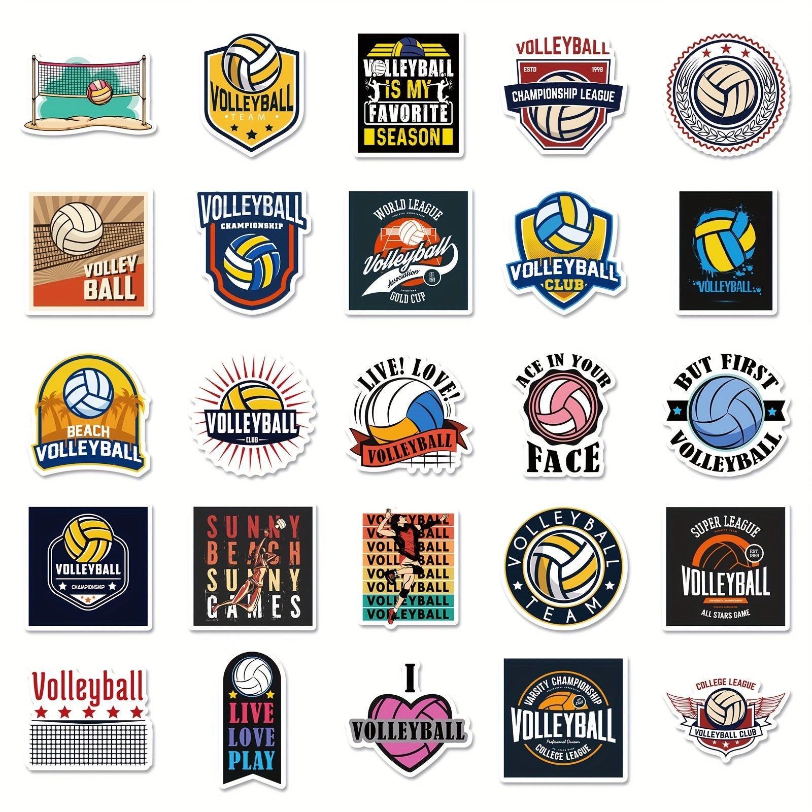 50pcs Volleyball Mixed Stickers for Luggage Skateboard Waterproof Teens Adults