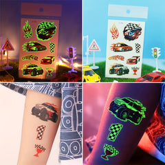 10 Sheets Glow in The Dark Racing Vehicles Temporary Tattoos