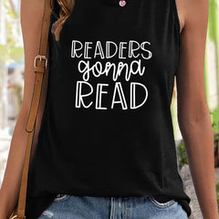 Print Sleeveless Sports Vest Round Neck Stretchy Casual Top