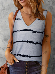 Striped Print V Neck Tank Top Casual Sleeveless Summer Tank Top