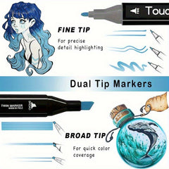 Dual Tip Marker Pen Set for Comics & Sketches - Perfect Holiday Gift