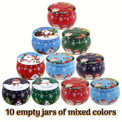 10 Metal Christmas Candle Tins with Lids 2oz - Holiday Party Favors and Decor