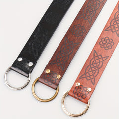 Medieval Knight Cosplay Belt Embossed PU Leather O Ring Viking Renaissance