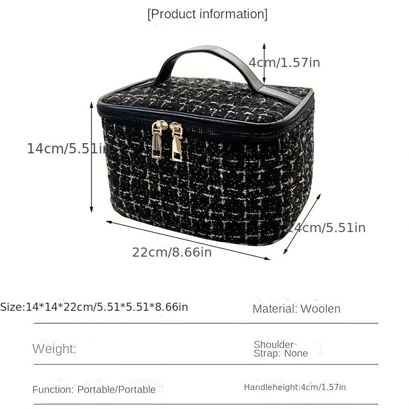 Stylish Fancy Tweed Cosmetic Bag Lightweight Travel Toiletry Bag