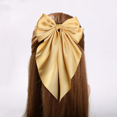Ginger Yellow Bow Barrette Satin Scarf Hair Clip for Women Girls