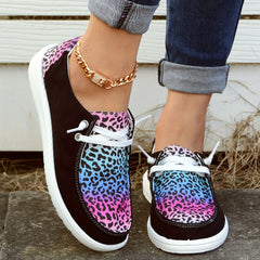 Leopard Print Boat Shoes Lace Up Casual Canvas Sneakers Lightweight