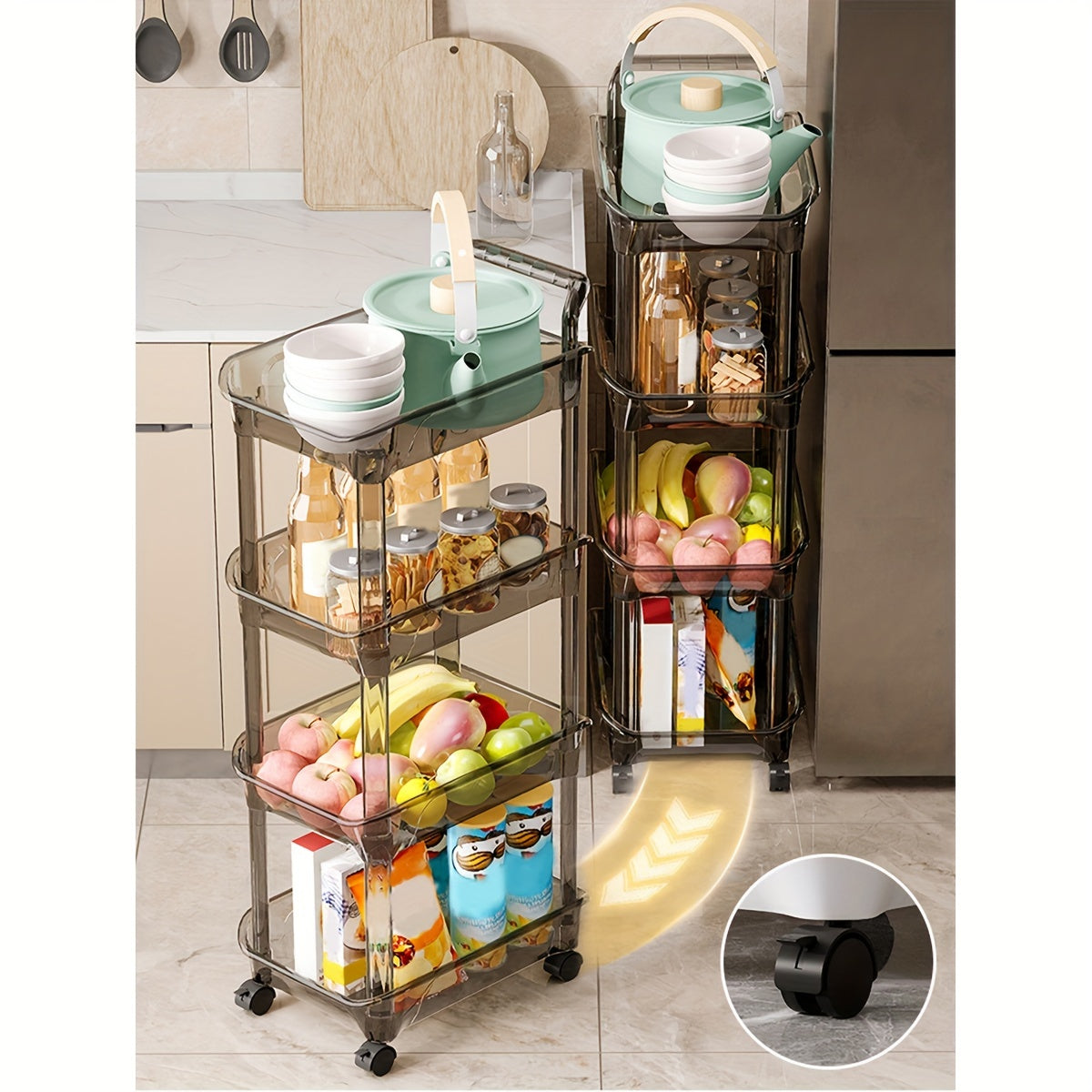 Plastic 4-Layer Storage Rack Large Capacity Snack Seasoning Kitchen Living Room