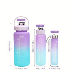 Gradient Straw Water Bottle 3 Pack Outdoor Fitness Cup School Travel