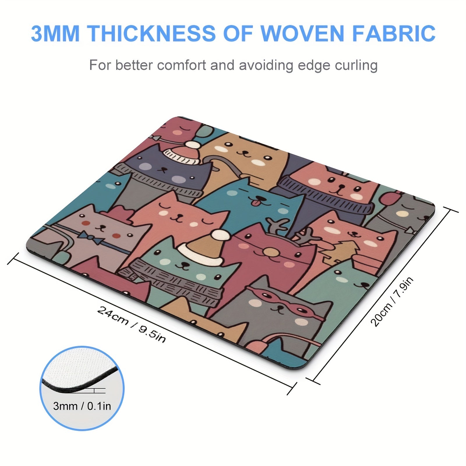 Cartoon Cat Heads Mouse Pad Non Slip Rubber Base Waterproof Mouse Mat