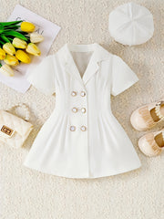 2pcs Baby Girls Short Sleeve Tunic Dress & Beret Set