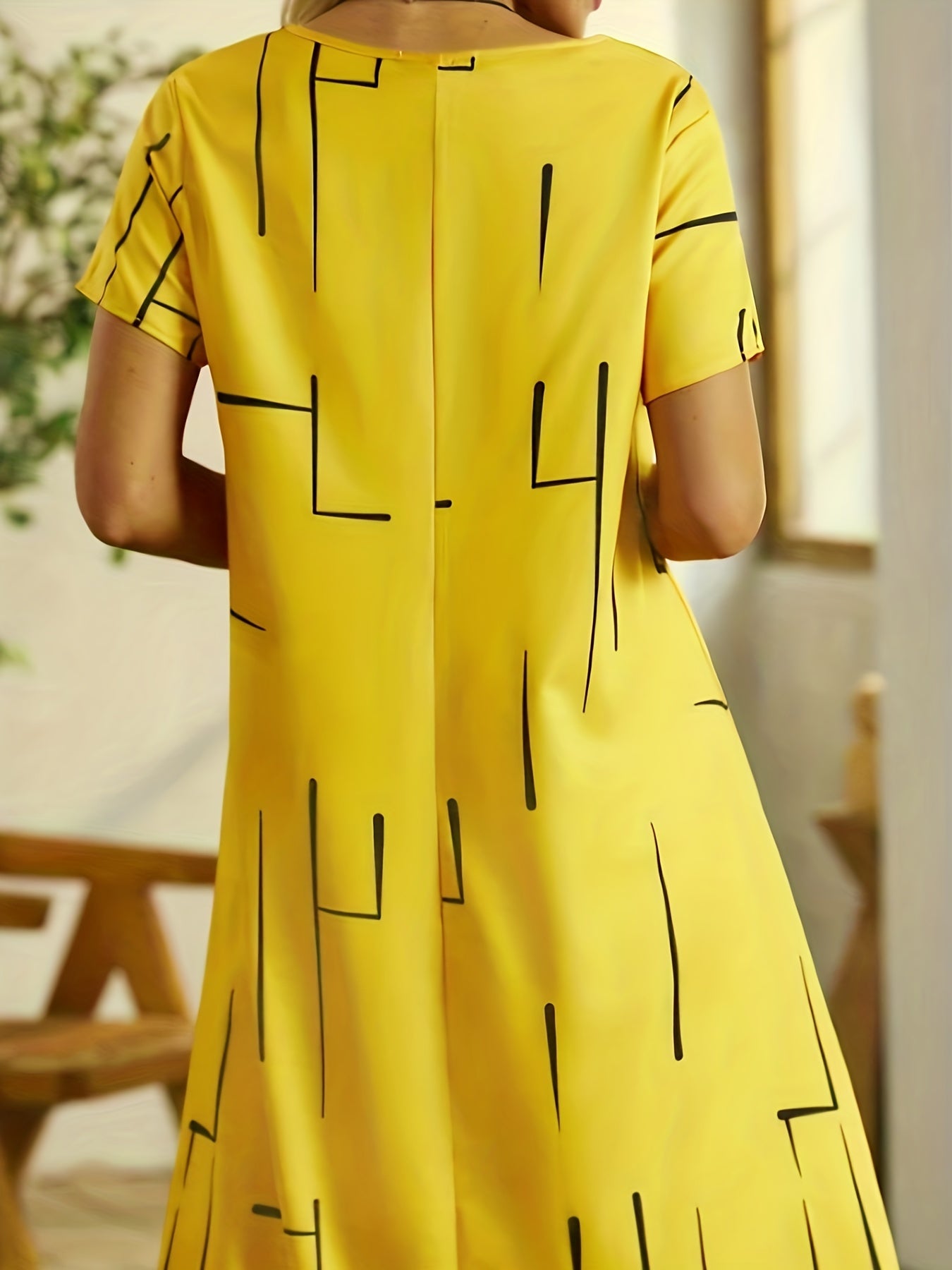  Casual Dress Women's Plus Stripe Print Short Sleeve V Neck