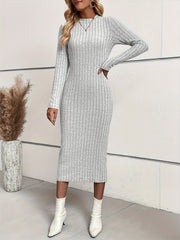  Ribbed Long Sleeve Bodycon Midi Dress