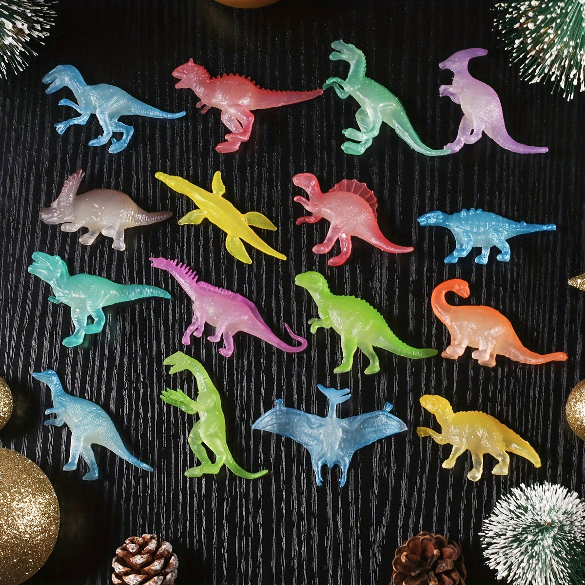 Glow In Dark Mini Dinosaur Party Favors Supplies Cupcake Toppers