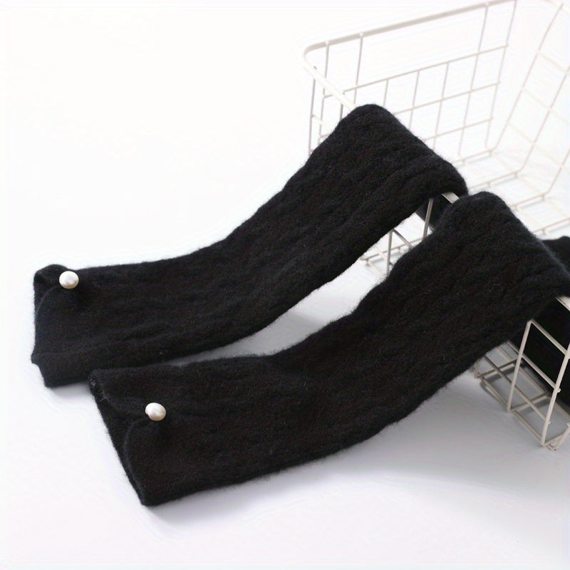 Ribbed Knitted Wool Gloves Plush Warm Fingerless Long Gloves