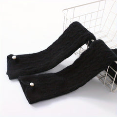 Ribbed Knitted Wool Gloves Plush Warm Fingerless Long Gloves