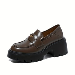 Women's Platform Loafers Chunky Heel Slip On Shoes